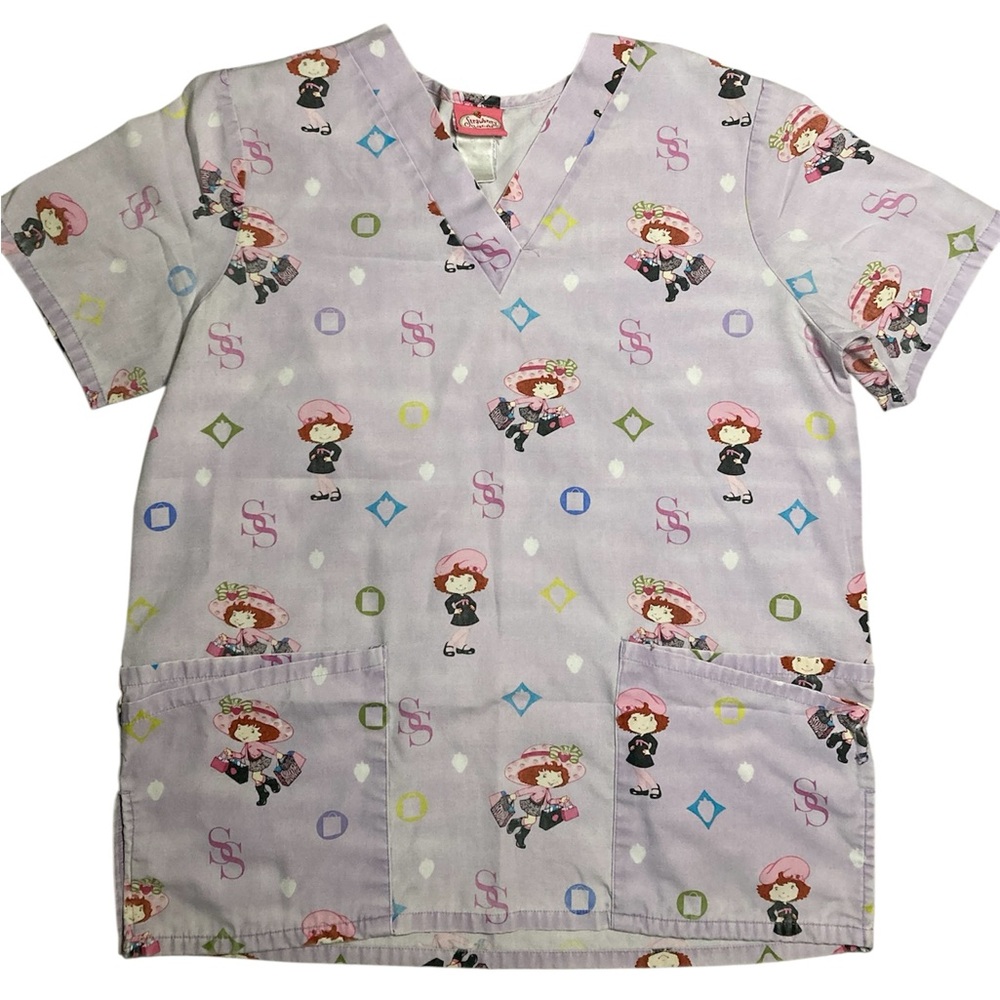 Womens Vintage Strawberry Shortcake Scrub Top Shirt Size SMALL With Pockets